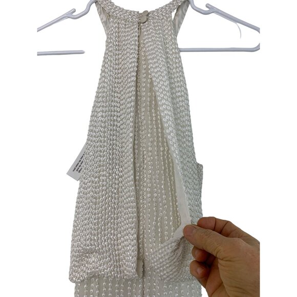 Parker Sequin White Halter Maxi Dress Size 4 $594 Slit Wedding Prom Formal NWT - Picture 13 of 16